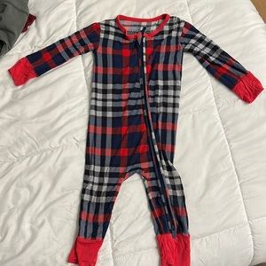 Little Bum Bums holiday check long sleeves romper.